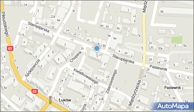 Łuków, Staropijarska, 1, mapa Łuków