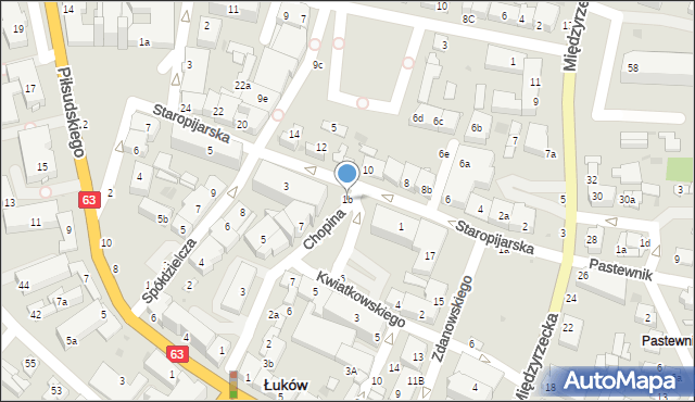 Łuków, Staropijarska, 1b, mapa Łuków