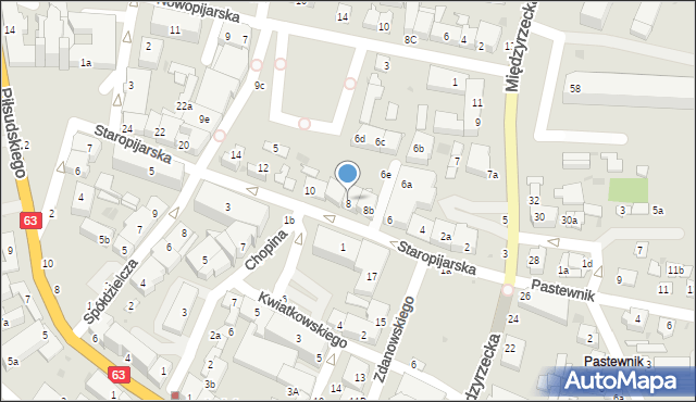 Łuków, Staropijarska, 8, mapa Łuków
