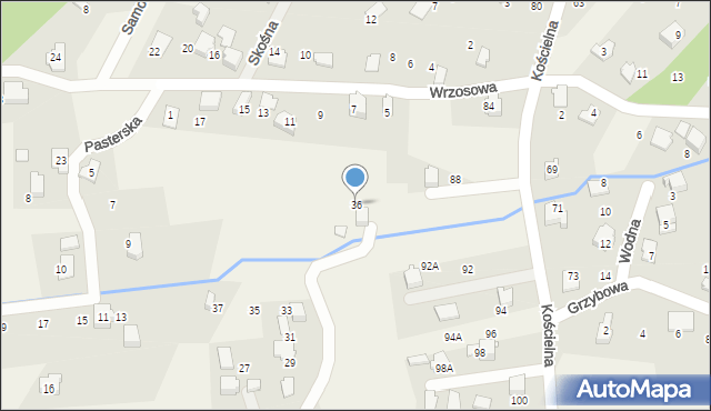 Meszna, Strażacka, 36, mapa Meszna