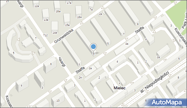 Mielec, Staffa Leopolda, 3, mapa Mielca