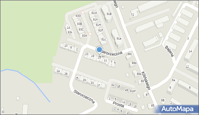 Mielec, Starorzeczna, 15, mapa Mielca