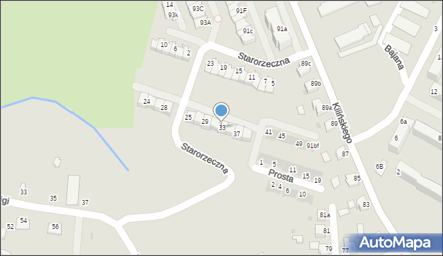 Mielec, Starorzeczna, 33, mapa Mielca