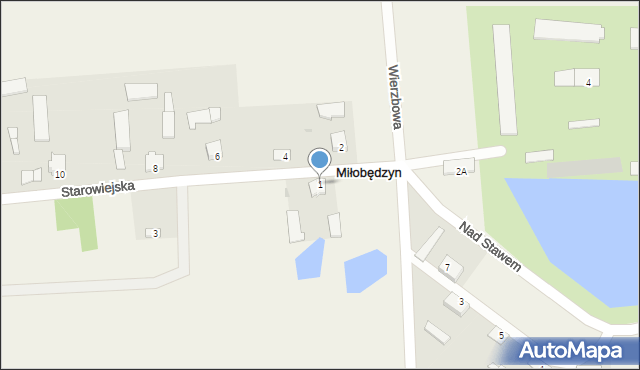 Miłobędzyn, Starowiejska, 1, mapa Miłobędzyn