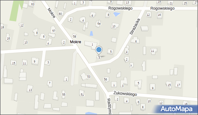 Mokre, Strażacka, 3, mapa Mokre