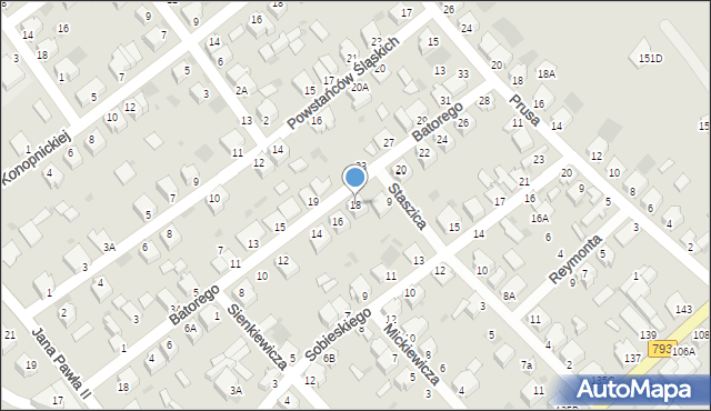 Myszków, Stefana Batorego, 18, mapa Myszków