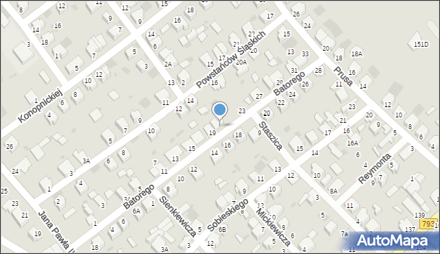 Myszków, Stefana Batorego, 21, mapa Myszków