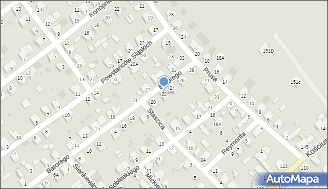 Myszków, Stefana Batorego, 22, mapa Myszków