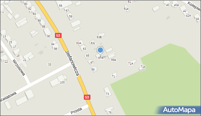 Myszyniec, Stefanowicza Kazimierza, 67A, mapa Myszyniec