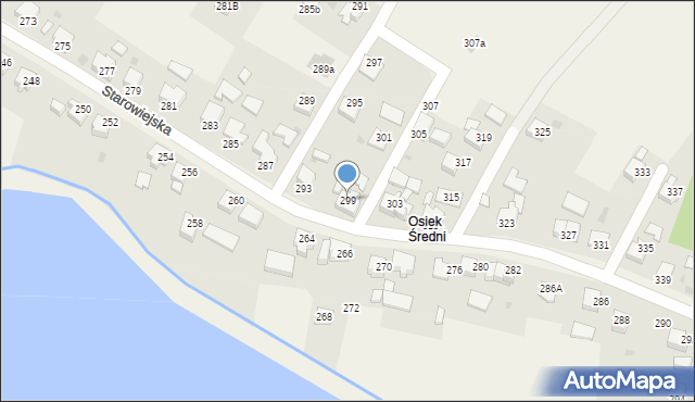 Osiek, Starowiejska, 299, mapa Osiek