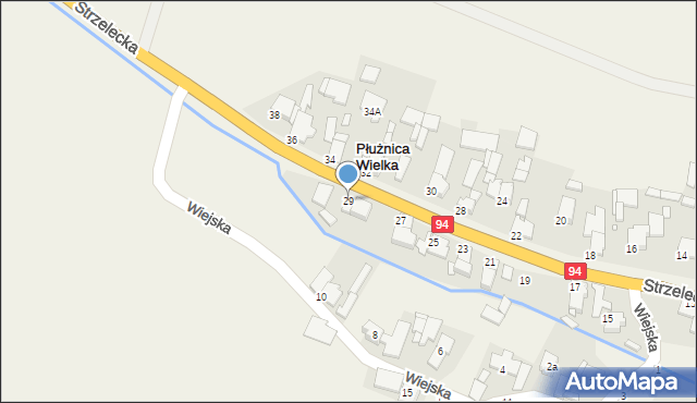 Płużnica Wielka, Strzelecka, 29, mapa Płużnica Wielka