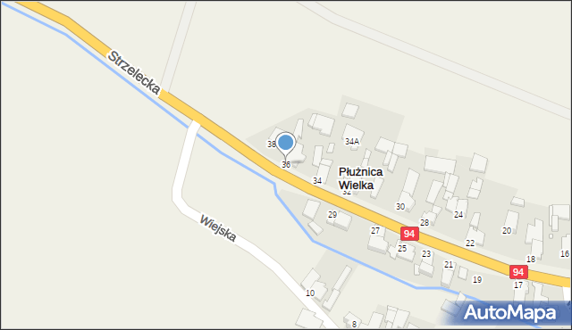 Płużnica Wielka, Strzelecka, 36, mapa Płużnica Wielka