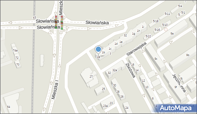 Poznań, Starowiejska, 1a, mapa Poznania