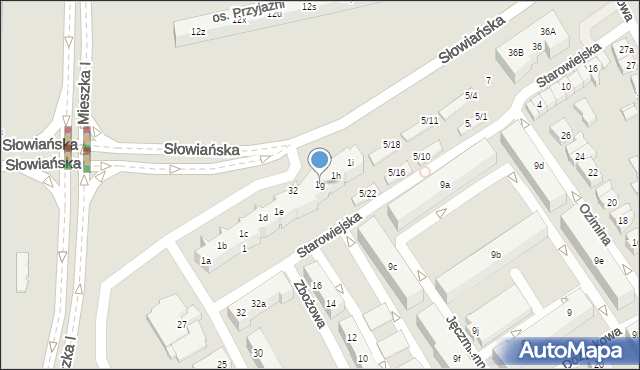 Poznań, Starowiejska, 1g, mapa Poznania