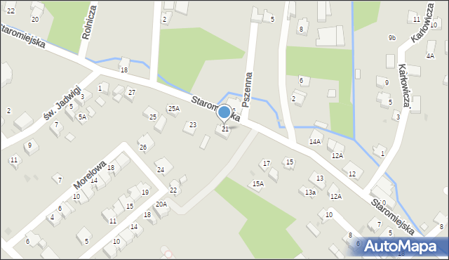 Pszczyna, Staromiejska, 21, mapa Pszczyny