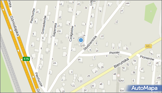 Pszczyna, Studzienicka, 1, mapa Pszczyny