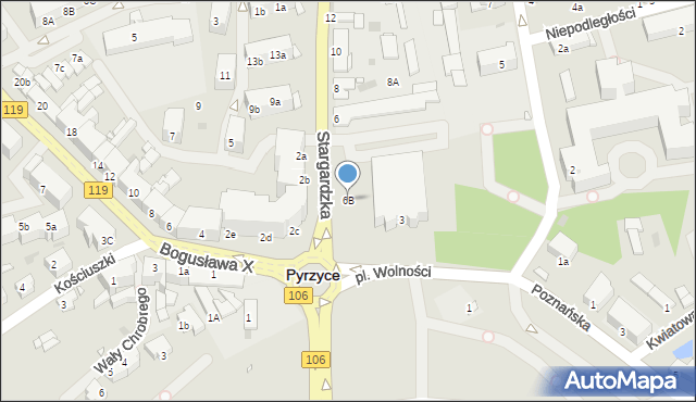 Pyrzyce, Stargardzka, 6B, mapa Pyrzyce