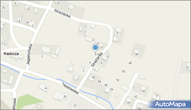 Radocza, Strażacka, 7, mapa Radocza