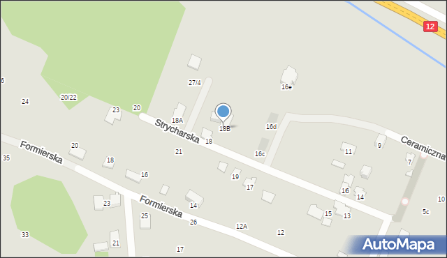 Radom, Strycharska, 18B, mapa Radomia