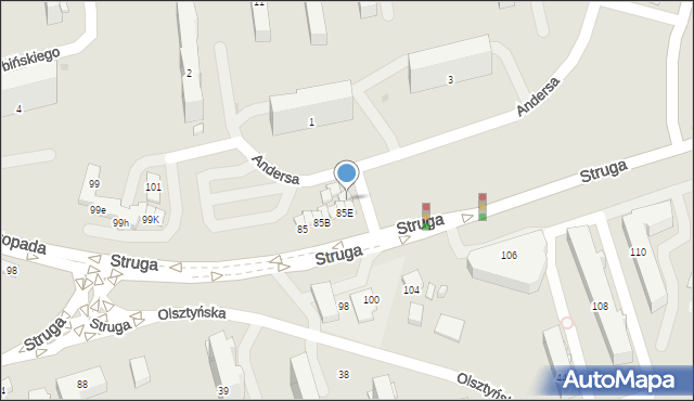 Radom, Struga Andrzeja, 85H, mapa Radomia