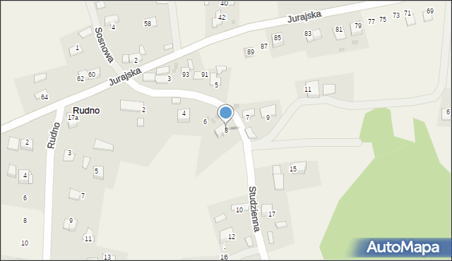 Rudno, Studzienna, 8, mapa Rudno
