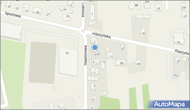 Rybie, Stadionowa, 3, mapa Rybie