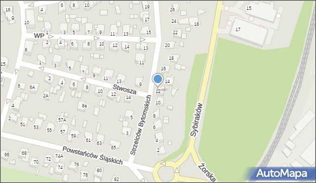Rybnik, Strzelców Bytomskich, 12, mapa Rybnika