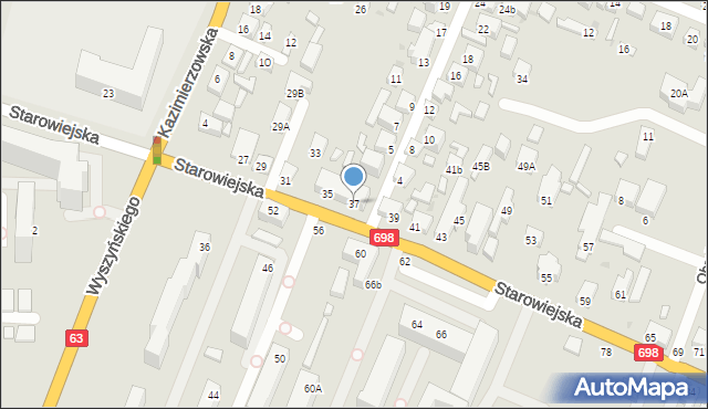 Siedlce, Starowiejska, 37, mapa Siedlce