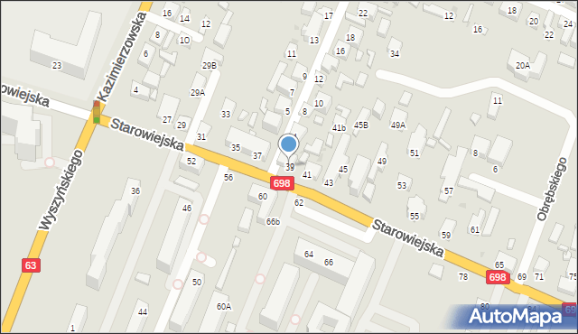 Siedlce, Starowiejska, 39, mapa Siedlce