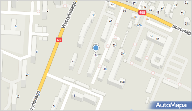 Siedlce, Starowiejska, 44, mapa Siedlce