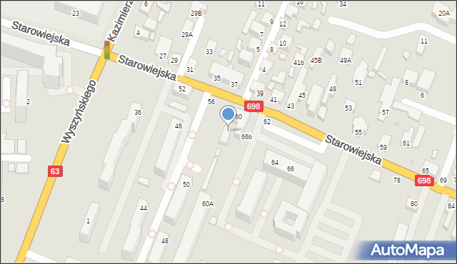 Siedlce, Starowiejska, 58, mapa Siedlce