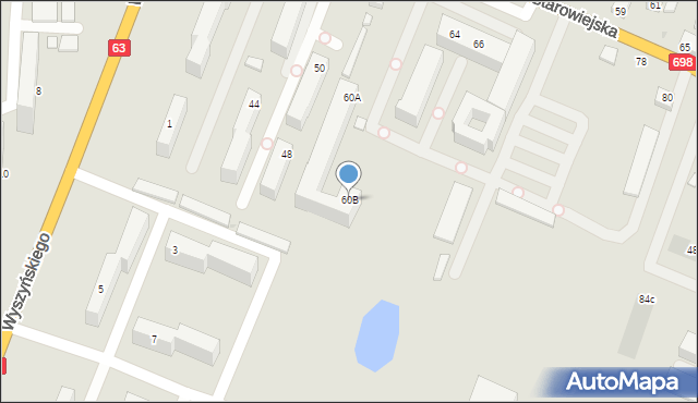 Siedlce, Starowiejska, 60B, mapa Siedlce