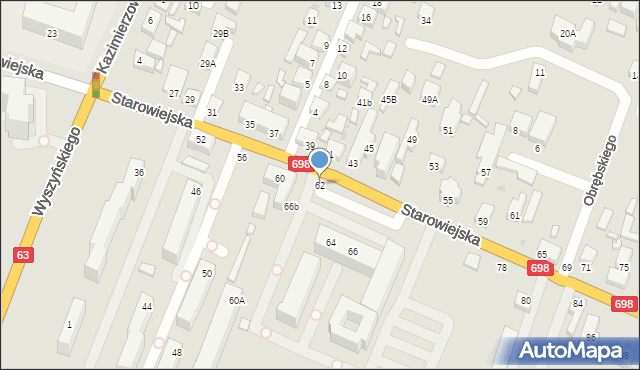 Siedlce, Starowiejska, 62, mapa Siedlce