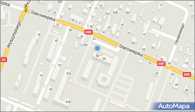 Siedlce, Starowiejska, 64, mapa Siedlce