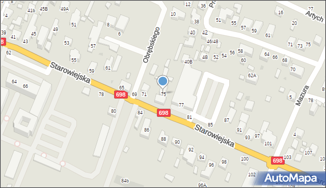 Siedlce, Starowiejska, 75, mapa Siedlce