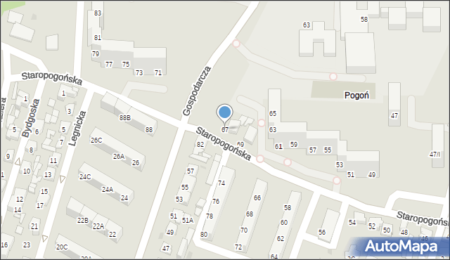 Sosnowiec, Staropogońska, 67, mapa Sosnowca
