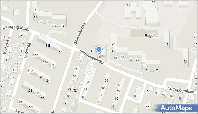 Sosnowiec, Staropogońska, 69, mapa Sosnowca