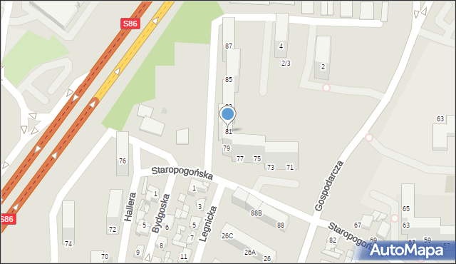 Sosnowiec, Staropogońska, 81, mapa Sosnowca