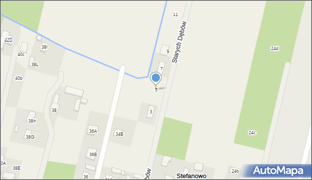Stefanowo, Starych Dębów, 5, mapa Stefanowo