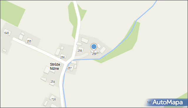 Stróże, Stróże, 259, mapa Stróże