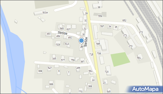 Stróże, Stróże, 28, mapa Stróże