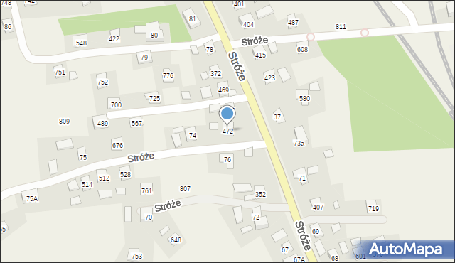 Stróże, Stróże, 472, mapa Stróże