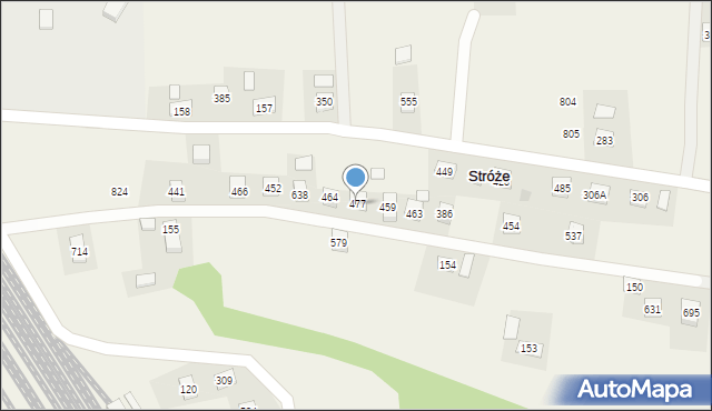Stróże, Stróże, 477, mapa Stróże