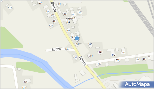 Stróże, Stróże, 58, mapa Stróże