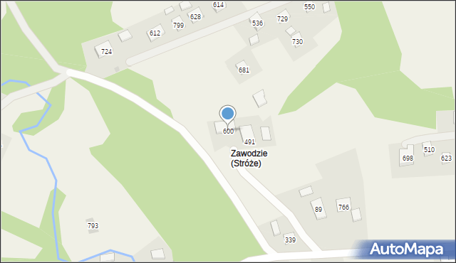 Stróże, Stróże, 600, mapa Stróże