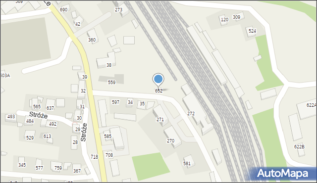 Stróże, Stróże, 652, mapa Stróże