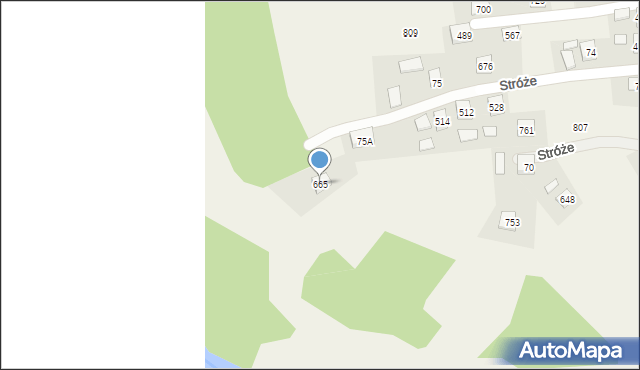 Stróże, Stróże, 665, mapa Stróże