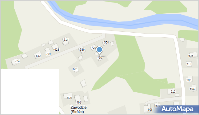 Stróże, Stróże, 730, mapa Stróże