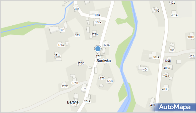 Stryszawa, Stryszawa, 374, mapa Stryszawa