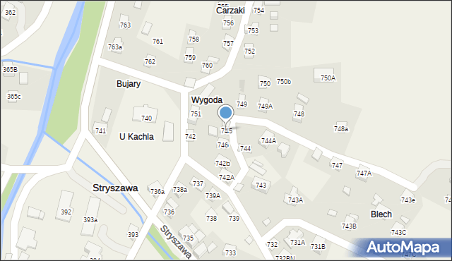 Stryszawa, Stryszawa, 745, mapa Stryszawa